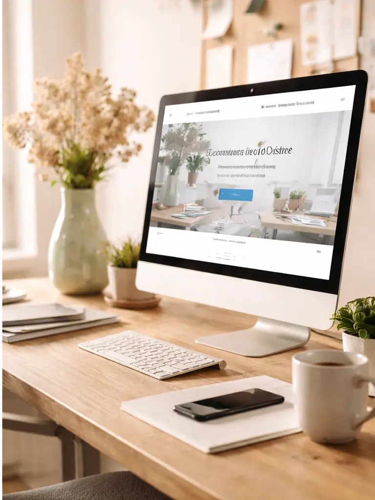 Professional workspace showing website on screen representing ongoing website care