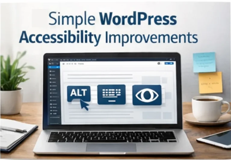 WordPress accessibility improvements including headings, alt text, contrast and keyboard navigation using the Kadence theme