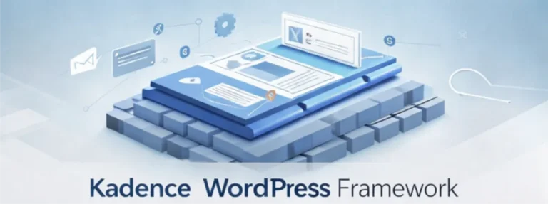 Image that shows an overlay text "Kadence WordPress Framework" to represent the Wordpress theme I use to build WordPress website for clients