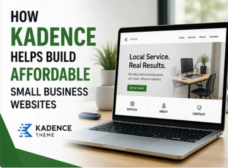 Kadence theme used to build affordable small business WordPress websites with clean layout and simple structure