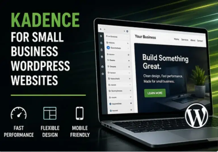 Kadence WordPress theme showing fast and flexible design for small business websites with modern layout