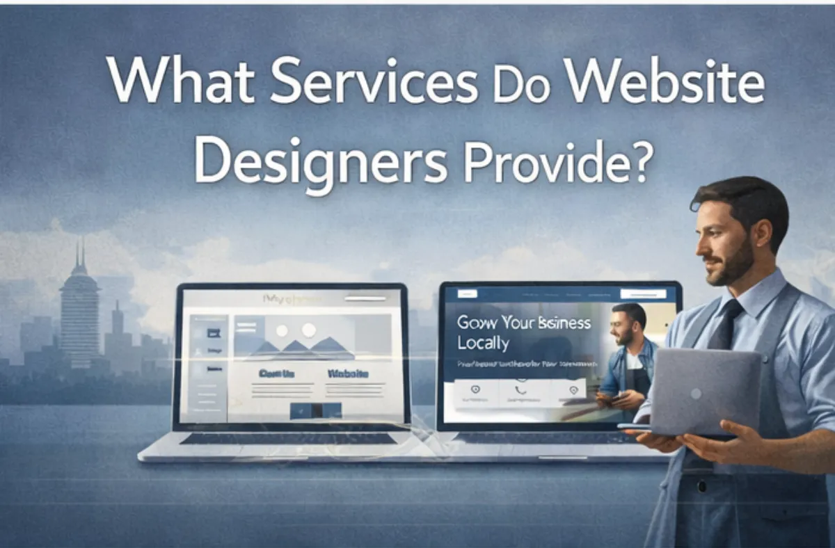 Website designer working on laptop showing custom website design and business website layout